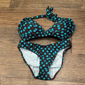 VENUS Brown and Blue Polka Dot Bikini